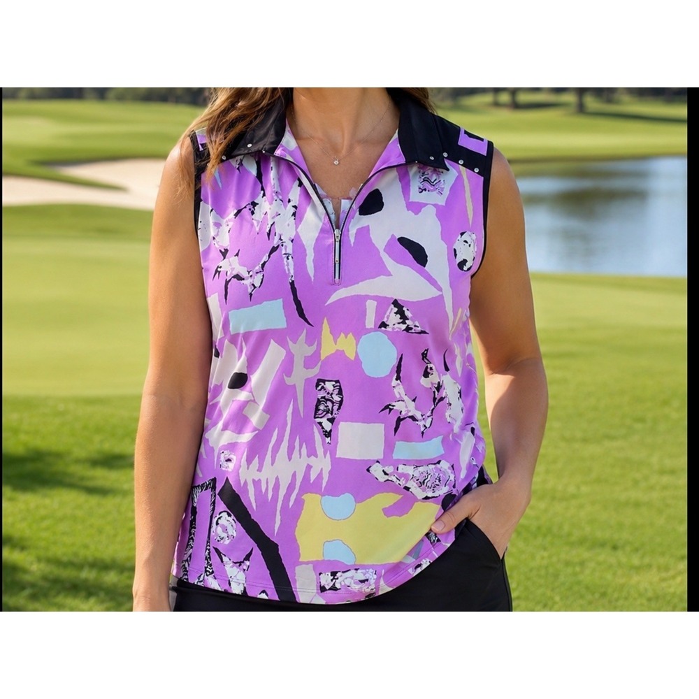 JAMIE SADOCK XL Golf Polo Top 1/4 Zip Resort Abstract Sleeveless Performance